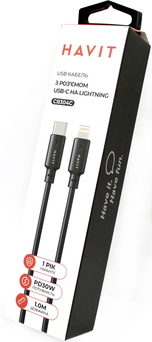 Кабель USB > Lightning+Type-C HV-CB304C PD30W 3A 1м black