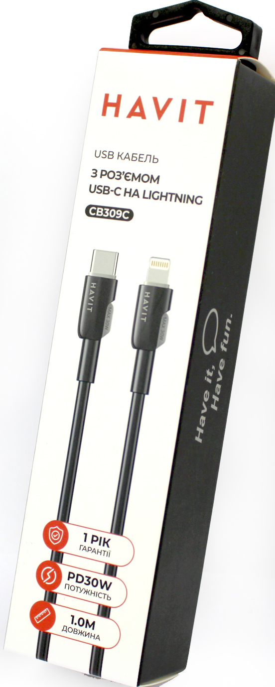 Кабель USB > Lightning+Type-C HV-CB309C PD30W 3A 1м, black