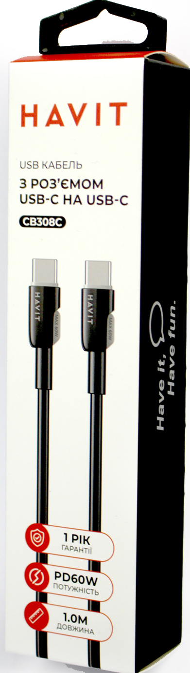 Кабель Type-C > Type-C HV-CB308C PD60W 3A 1м black