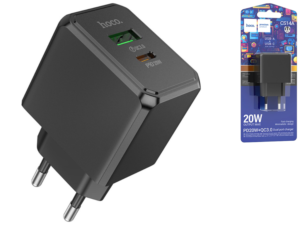 Зарядний пристрій швидка зарядка 1USB-с/USB PD/QC 3.0 20W black