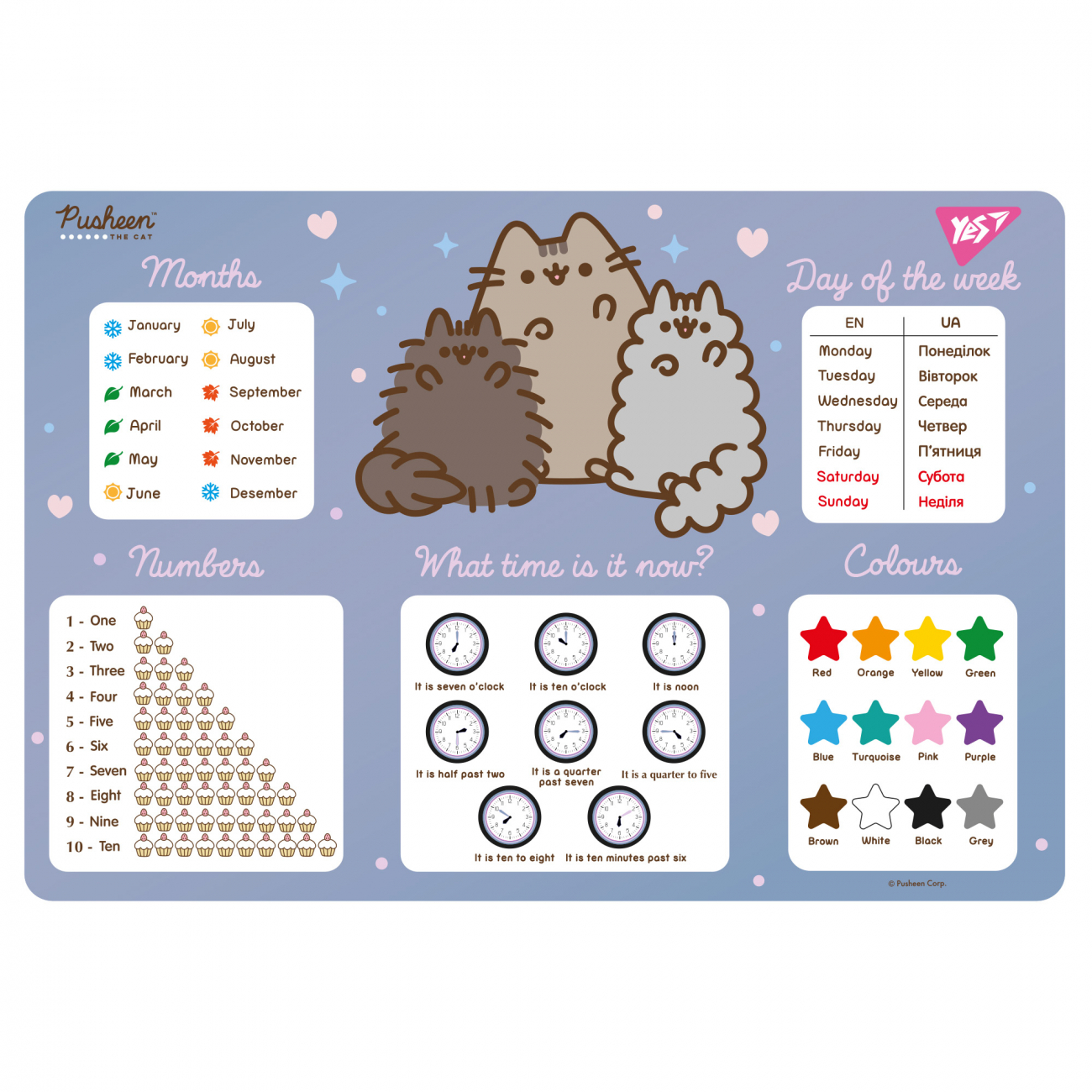 Підкладка для столу Pusheen табл. англійською блакитна