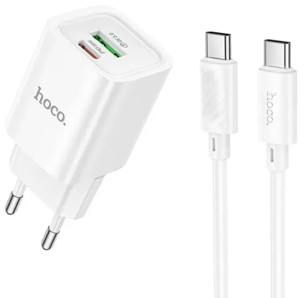 Зарядний пристрій швидка зарядка 1USB/1Type-C PD/QC 3.0 30W+ Type-C white