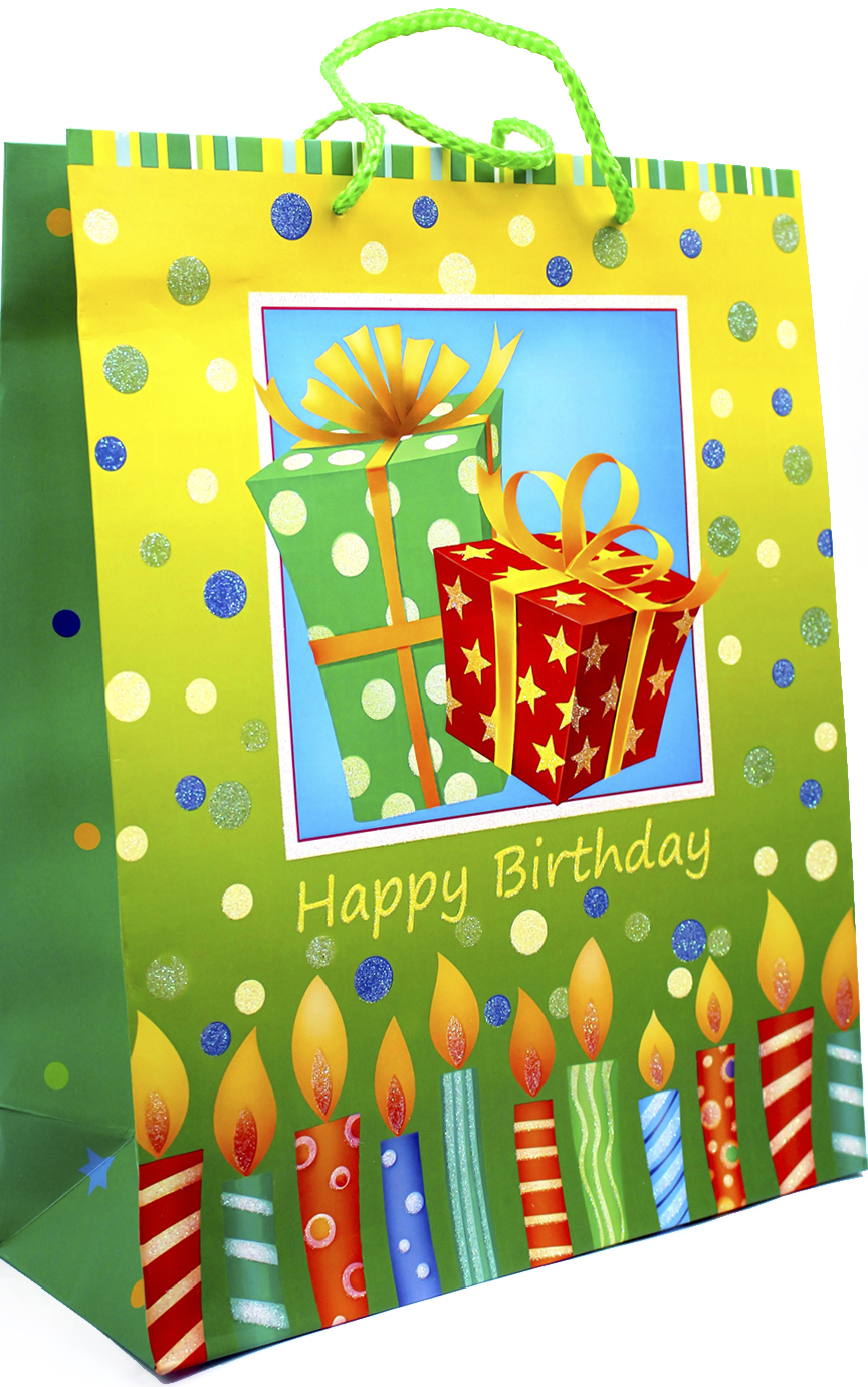 Пакет подарунковий паперовий «Happy Birthday» 26×10×32см, 96-29/2114L №/461399