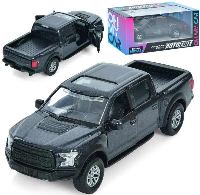 Машина металева інер-а, «Автосвіт» Ford F-150 Raptor (1:46) 13см, гумові колеса