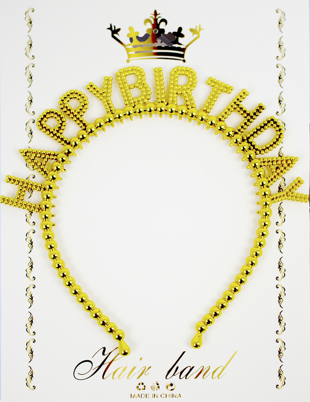 Обруч для волосся «Happy birthday» бусинки золото