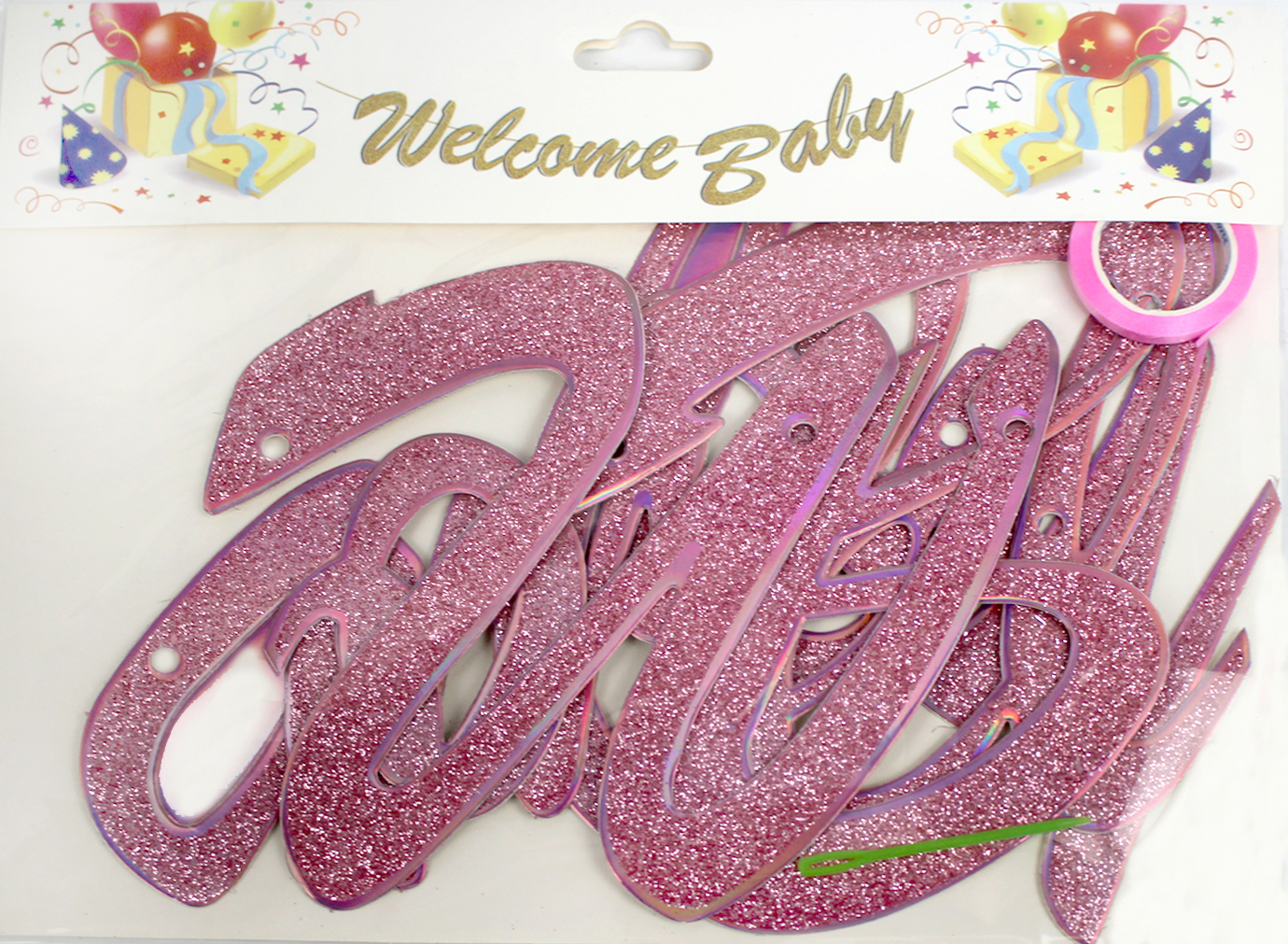 Гірлянда «Welcome baby» рожевий глітер