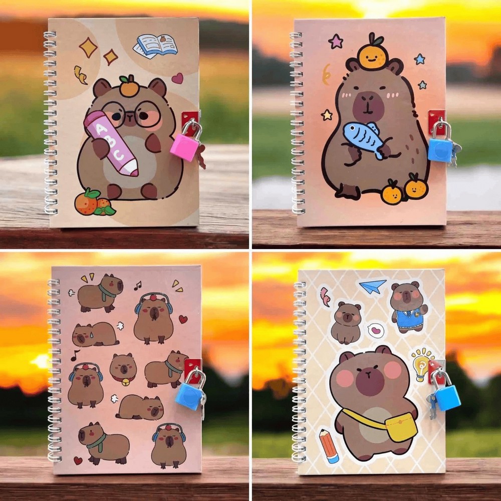 Блокнот пруж. бок. В6 48 аркушів клітинка із замком асорті «Kids line. Capybara»