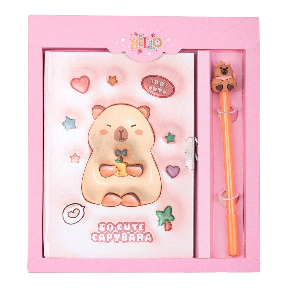 Блокнот А4 50 аркушів клітинка із замком та ручкою асорті «Kids line. Capybara»