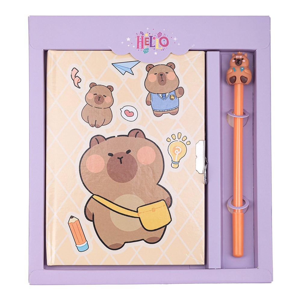 Блокнот А4 50 аркушів клітинка із замком та ручкою асорті Kids line. Capybara1″
