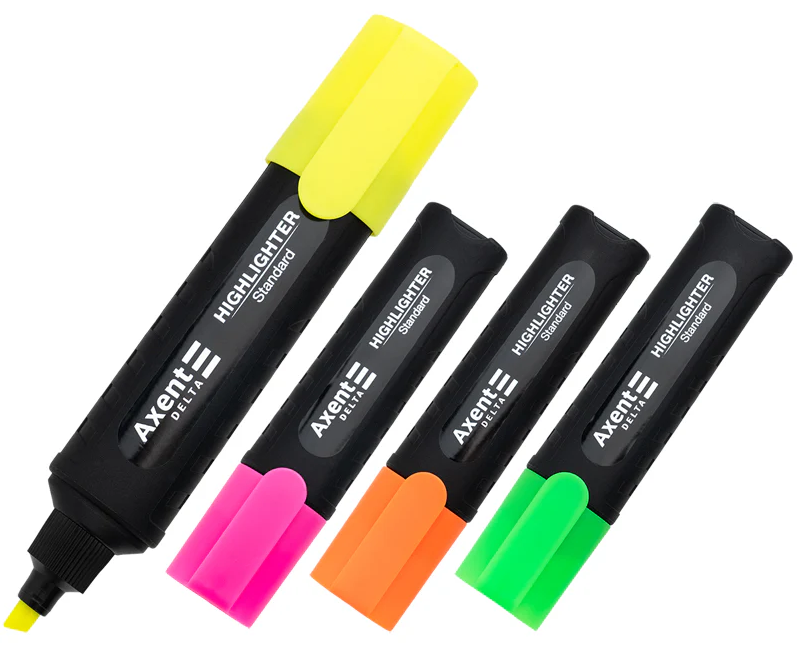 Набір текстмаркерів клин. Delta Highlighter Standard (4шт) 1-5мм