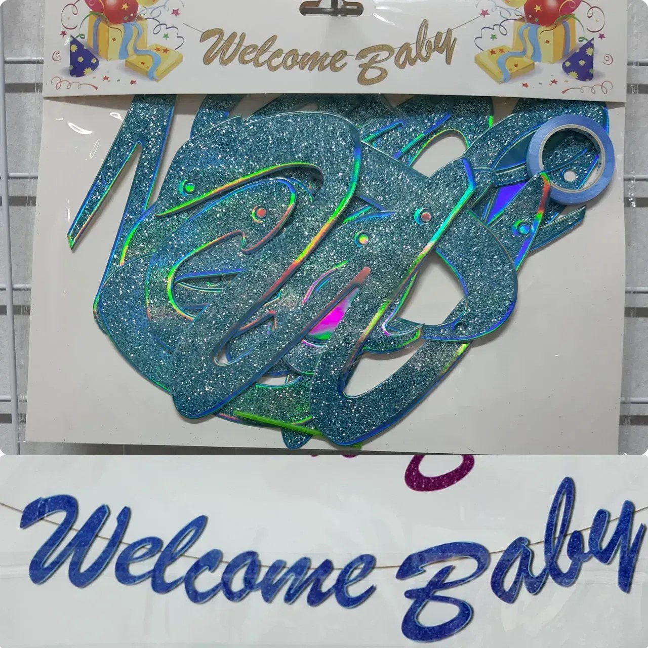 Гірлянда «Welcome baby» блакитний глітер