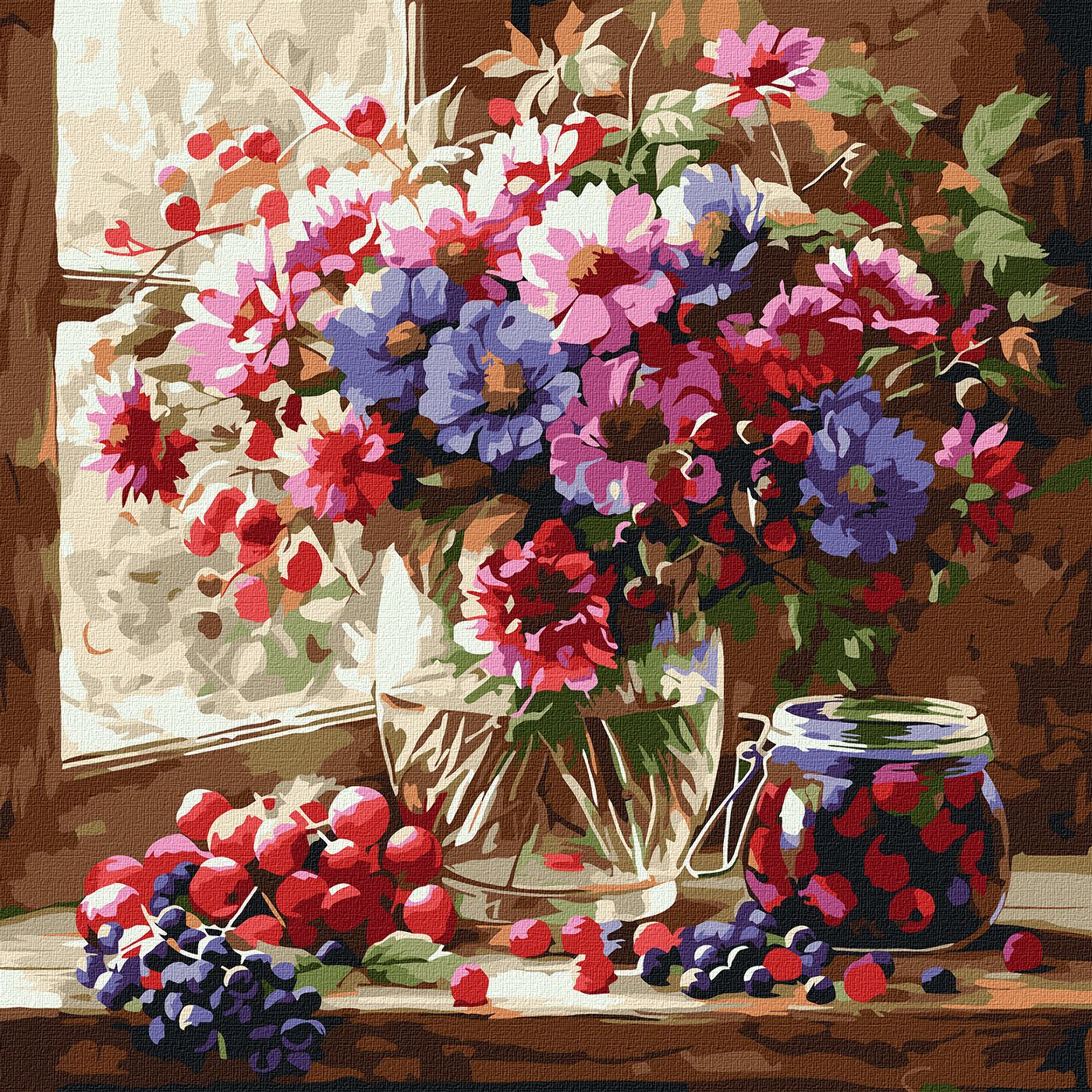 Картини по номерах акрилові «Букет і фрукти» 40×40см