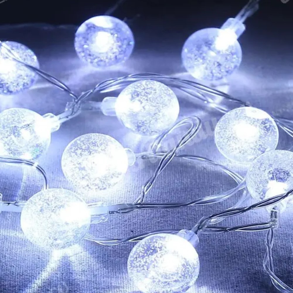 Гірлянда-фігурка електрич. Кульки прозорі 20LED перехідник, білий, провід L-5м