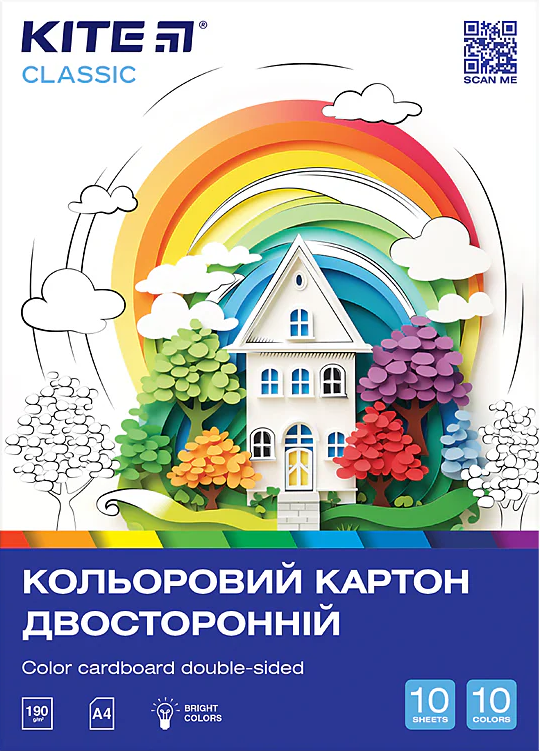 Картон кольоровий А4 одностор.10арк./ 10 кольорів