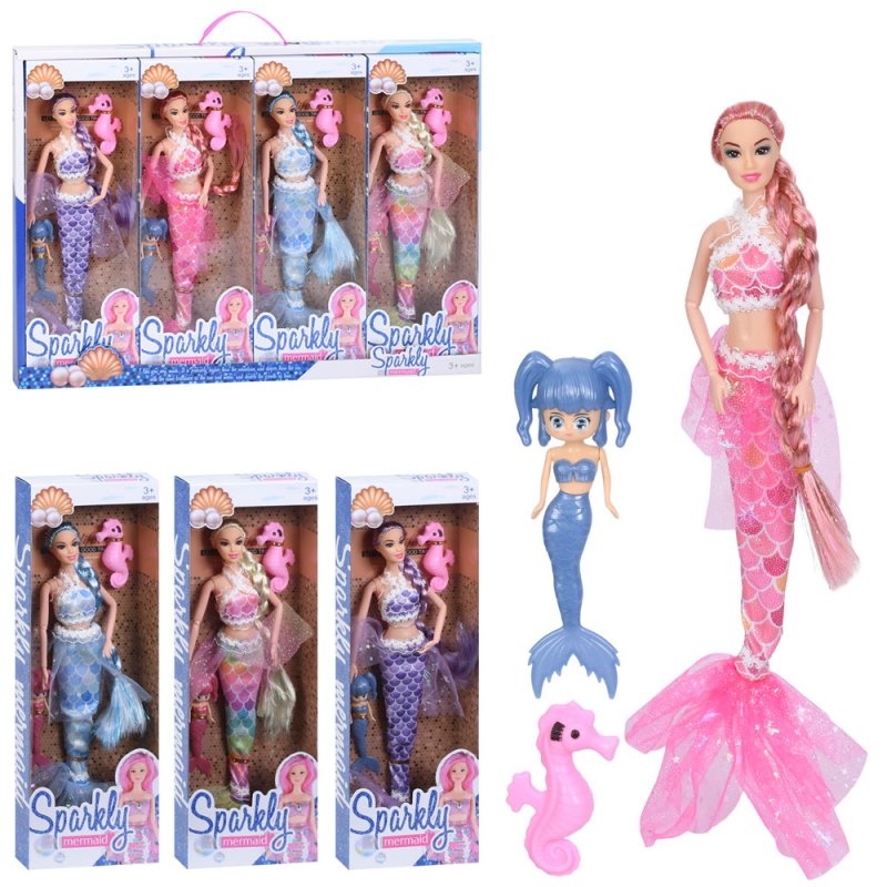 Лялька «Русалка» 30см, шарнірні руки, з донькою 12см, морський коник, в коробці