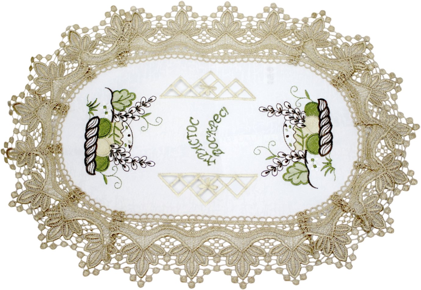 Великодня серветка «Христос Воскрес, крашанки з котиками» овальна 48×31см