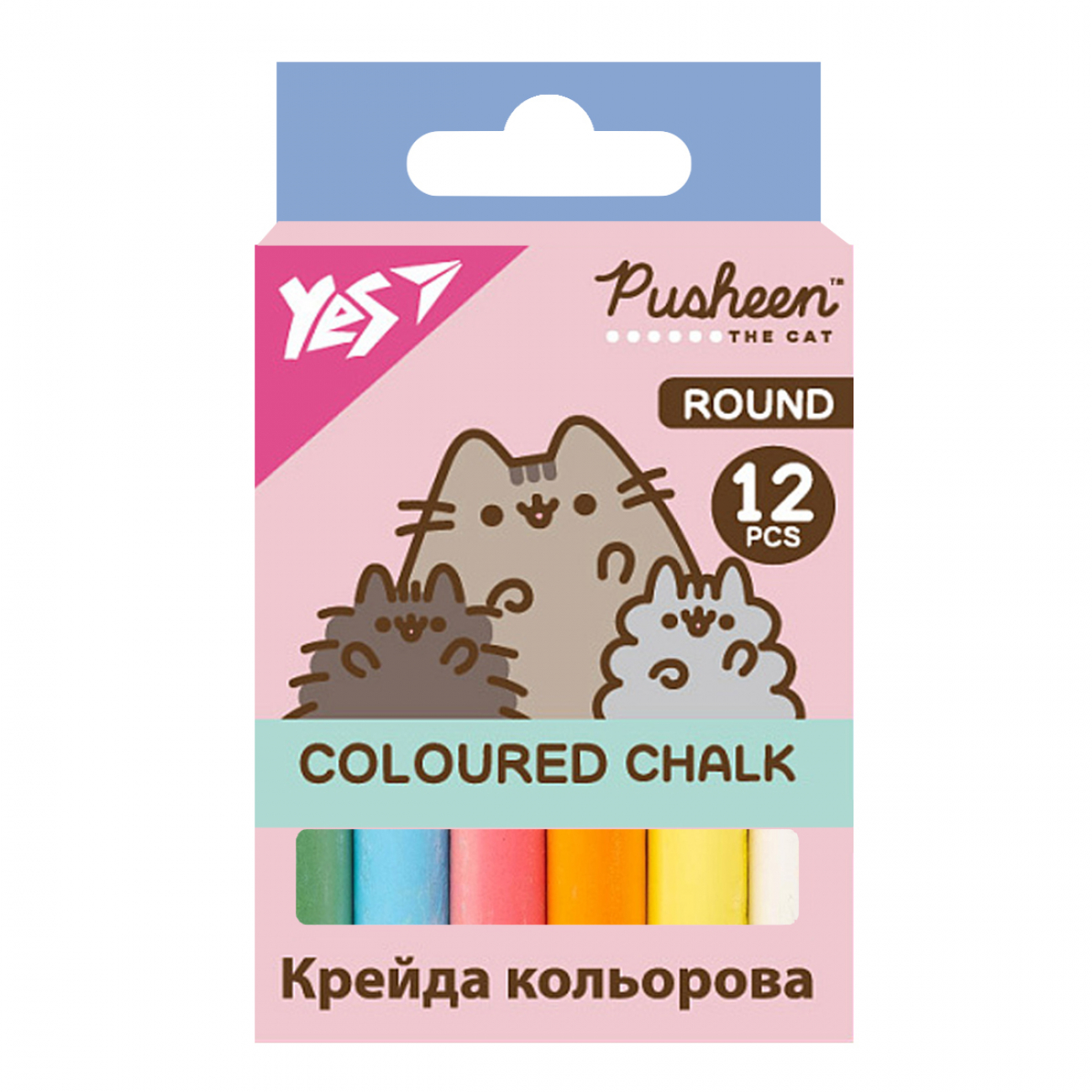 Крейда кольорова 12 шт кругла Pusheen