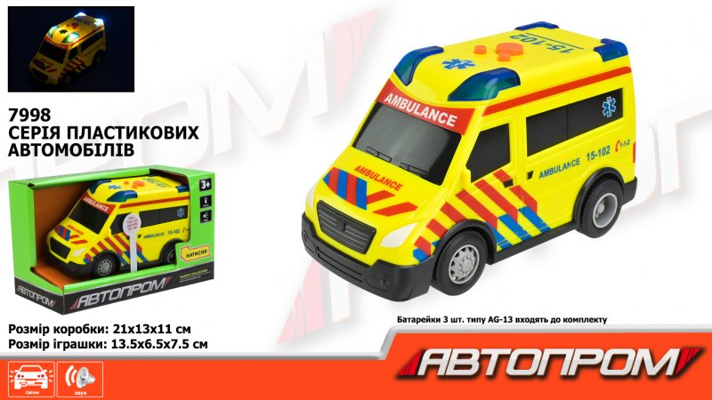 Машина «Автопром» на бат-ці, звук. світ., в коробці 18×10,5×8,5см КІ