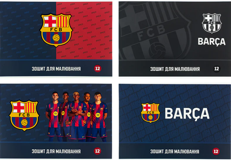 Зошит для малювання на скобі 12/100 А4 «FC Barcelona» гібр. лак+УФ