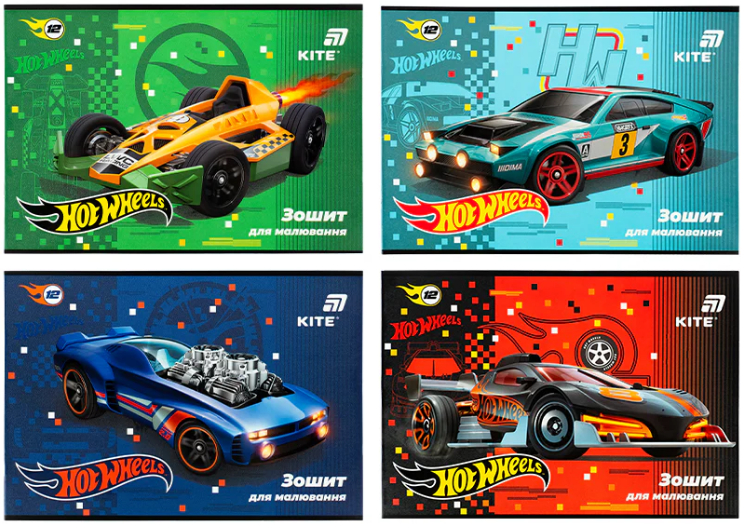 Зошит для малювання на скобі 12/100 А4 «Hot Wheels» гібр. лак+УФ