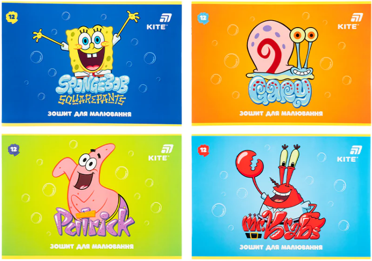 Зошит для малювання на скобі 12/100 А4 «SpongeBob SquarePants»лак+УФ