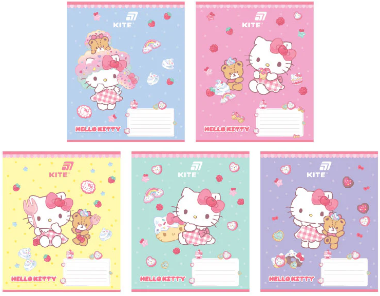 Зошит 12 аркушів лінія УФ лак + глітер Hello Kitty MIX