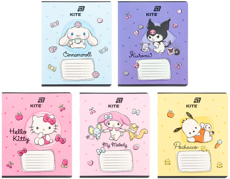 Зошит 18 аркушів клітинка софт тач + УФ лак Hello Kitty