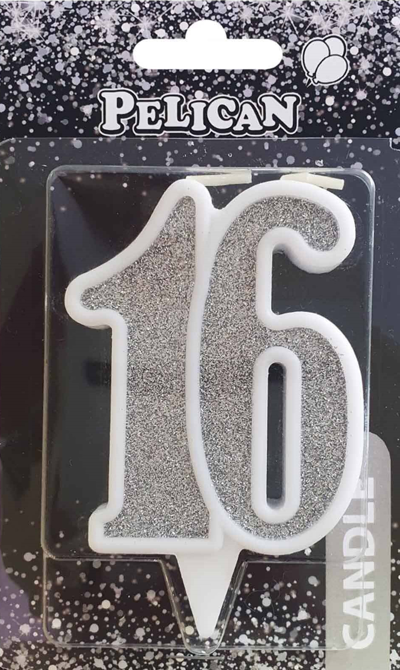 Свічка ювілейна 16″ 7см срібло