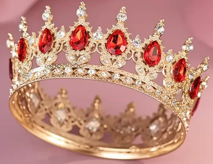 Корона металева з піками, золото з червоним камінням 12,5×5,5см