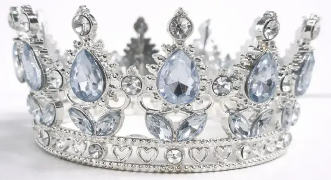 Корона металева з піками, срібло з білим камінням 8×4,5см