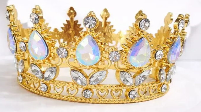 Корона металева з піками, золото з білим камінням 8×4,5см