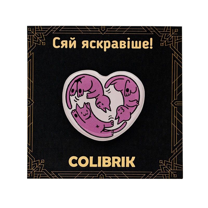 Значок пін «Котяче серце рожеве»