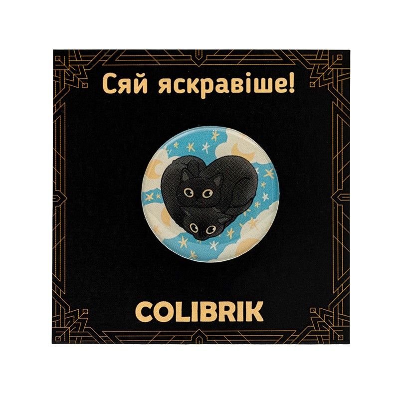 Значок пін «Котяче серце чорне»