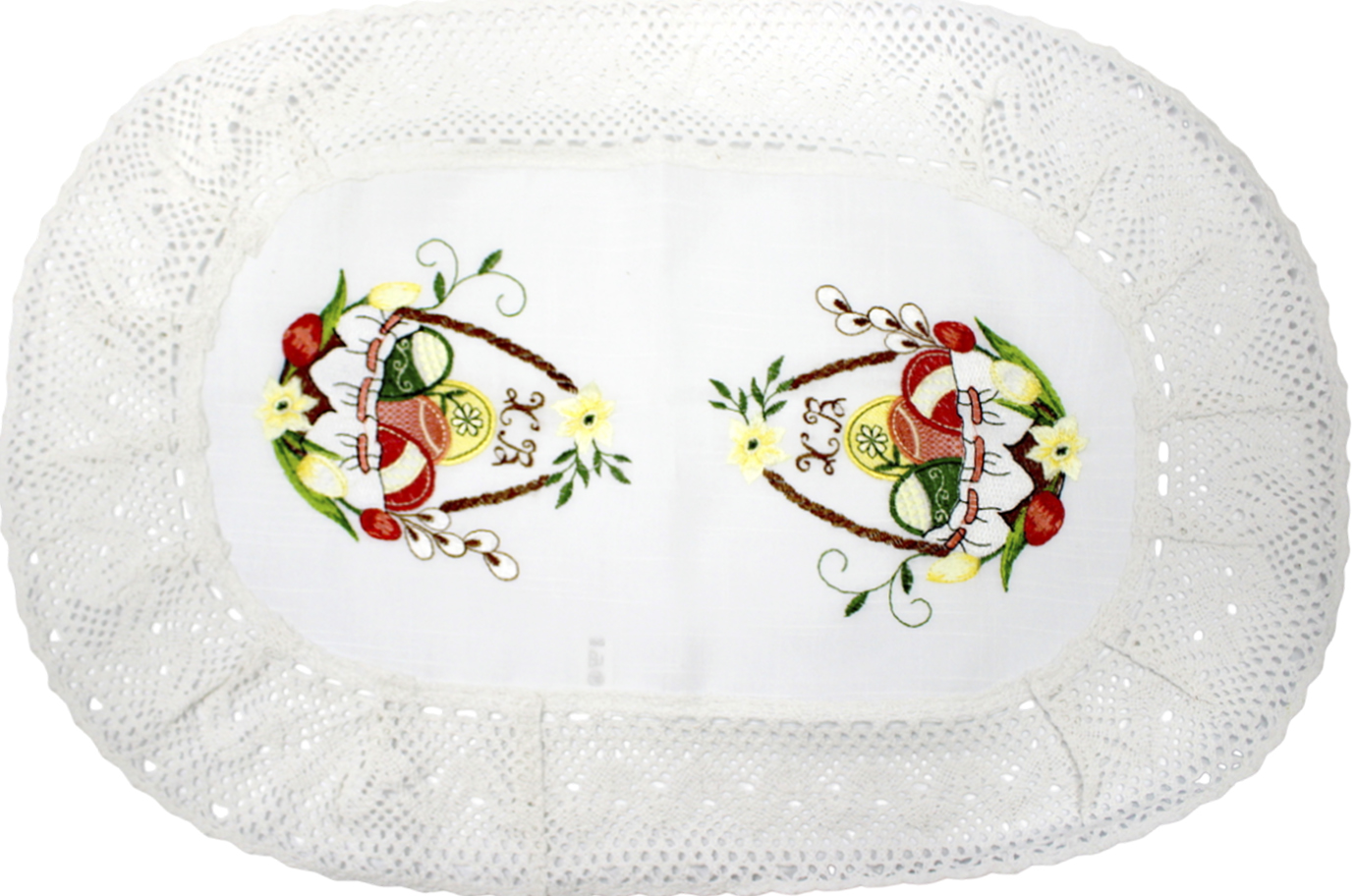Великодня серветка «Христос Воскрес, крашанки в кошику» овальн. 62×44см