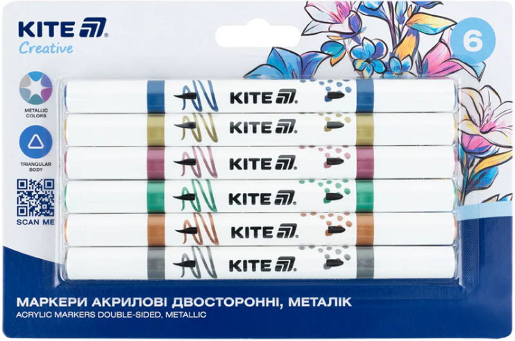 Набір маркерів акрилових двосторонніх Creative 6 шт мталік
