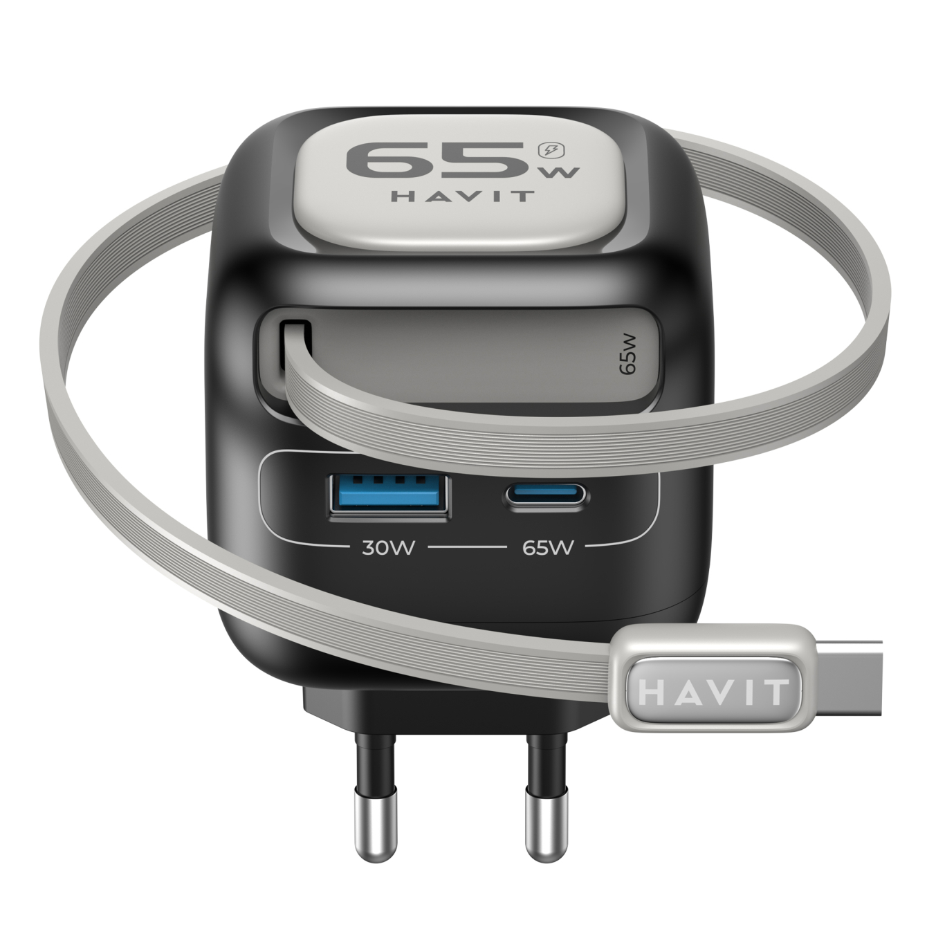 Зарядний пристрій Havit GaN 65W USB-A+Type-C+Кабель Type-C