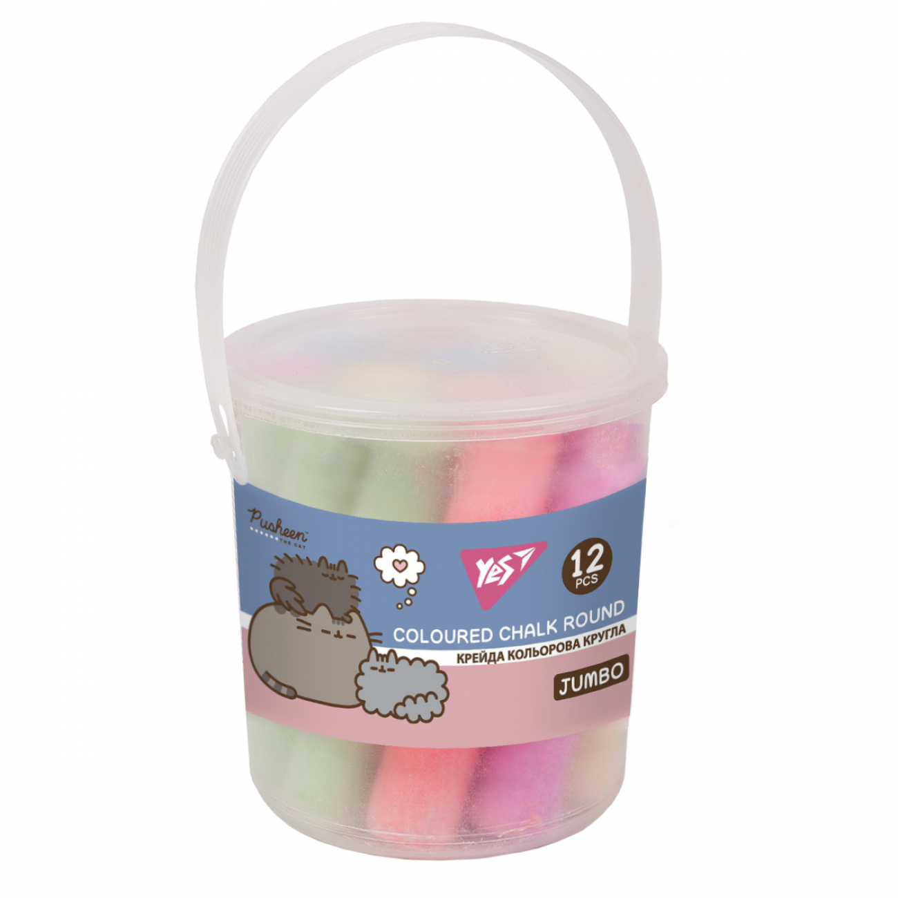 Крейда кольорова 12 шт Jumbo Pusheen у відрі