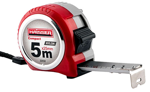 Рулетка Haisser Compact 2 фіксатора, нейлонове покриття 5мх25мм