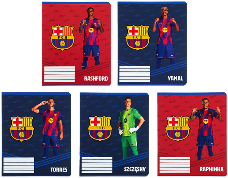 Зошит 12 аркушів клітинка софт тач + УФ лак FC Barcelona