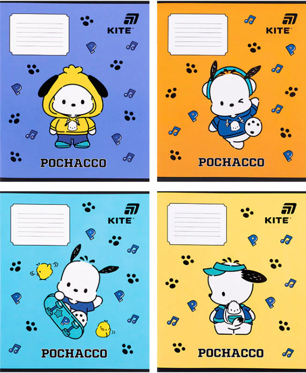 Зошит 12 аркушів коса лінія софт тач + УФ лак об'ємний Pochacco