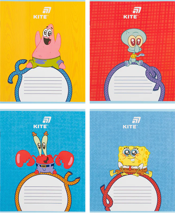 Зошит 12 аркушів коса лінія софт тач + УФ лак об'ємний Sponge Bob