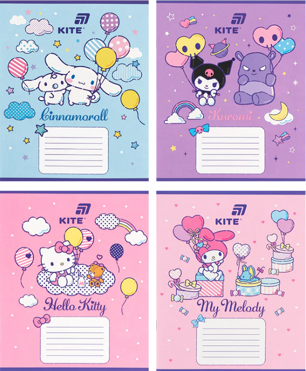 Зошит 12 аркушів коса лінія софт тач + УФ лак Hello Kitty