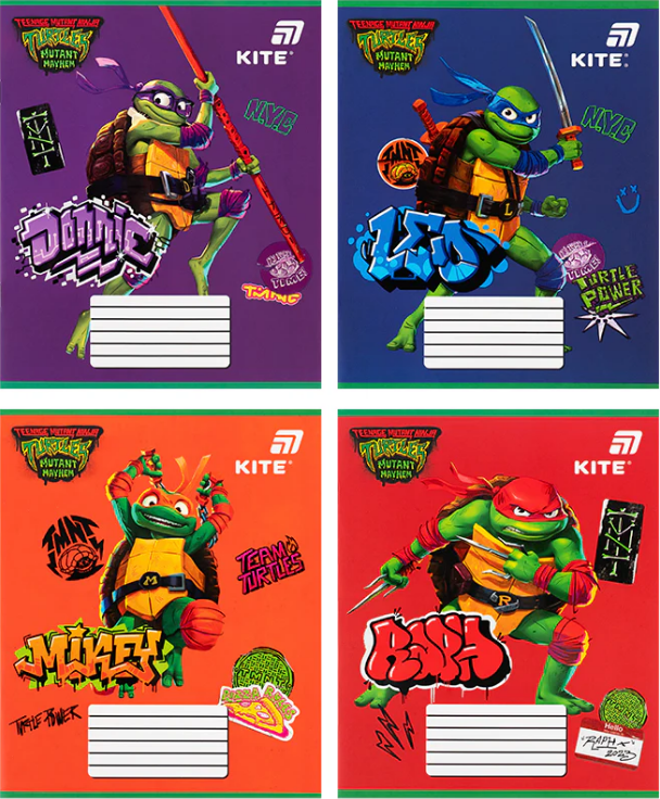 Зошит 12 аркушів коса лінія софт тач + УФ лак Ninjia Turtles