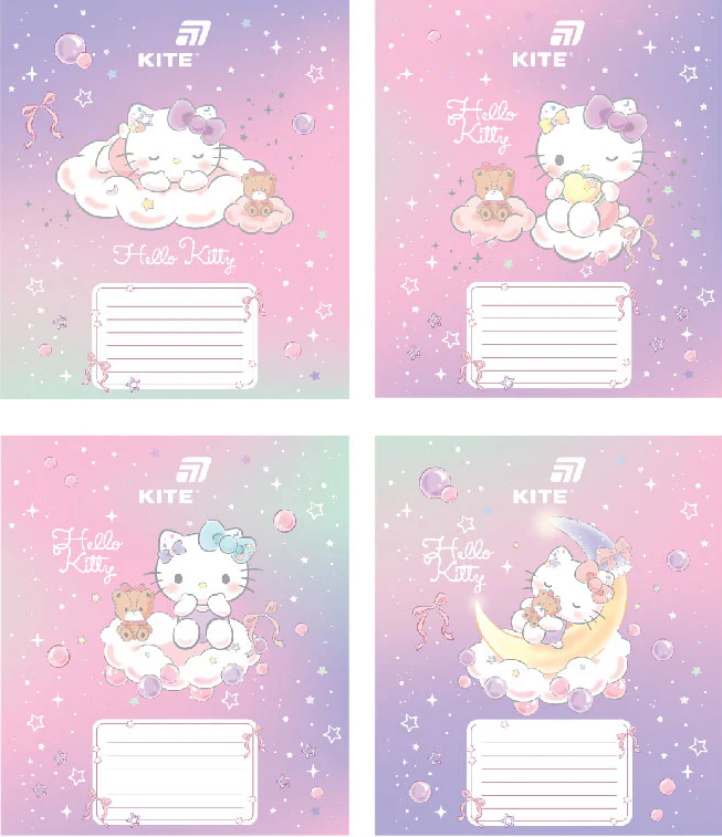 Зошит 12 аркушів коса лінія фольга + УФ лак Hello Kitty