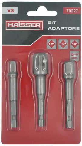 Набір перехідників для торцевих головок Haisser 3 шт 1/4″, 3/8″, 1/2″
