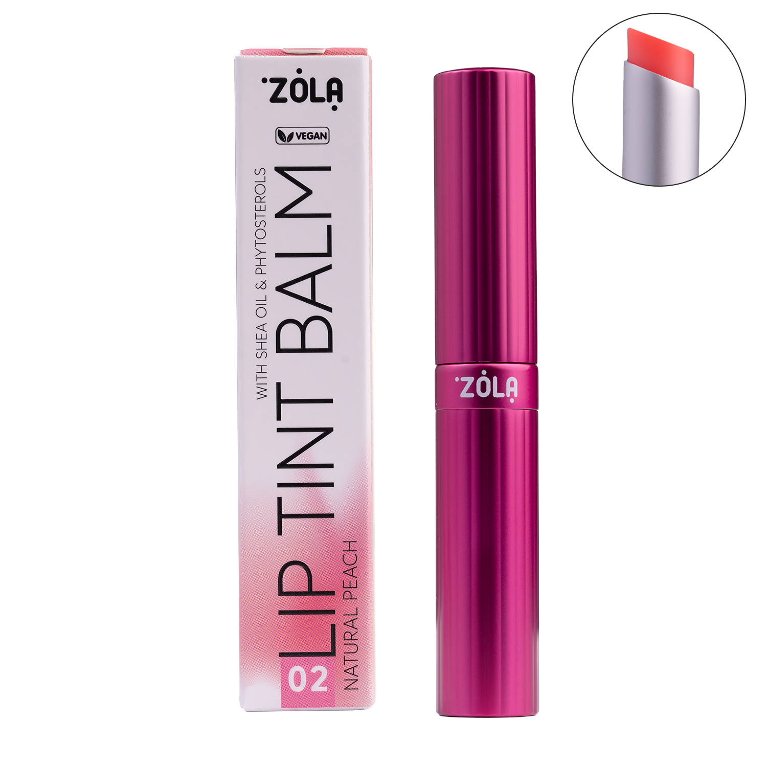 Відтінковий бальзам для губ Lip Tint Balm (02 Peach Natural) /ZOLA/Тестер